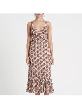 SIR the Label Cream Midi Dress with Burgundy Floral Print - size 1